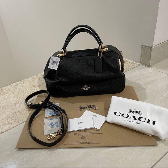 Coach Lane Satchel Crossbody Bag in Black Pebble Leather - Picture 9 of 10